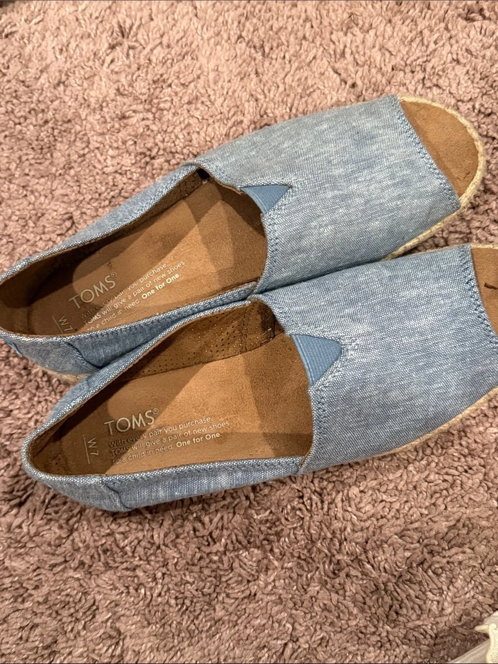 TOMS Light Blue Denim Open-Toe Espadrille Flats